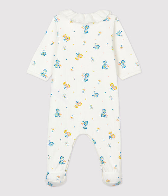 Pelele con cuello con estampado de flores de bebé de terciopelo de algodón orgánico blanco MARSHMALLOW/blanco MULTICO